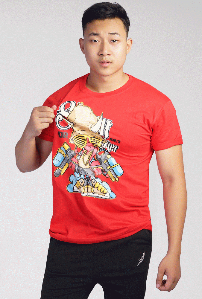 Water Festival Catton Design Printed T-shirt(Red)